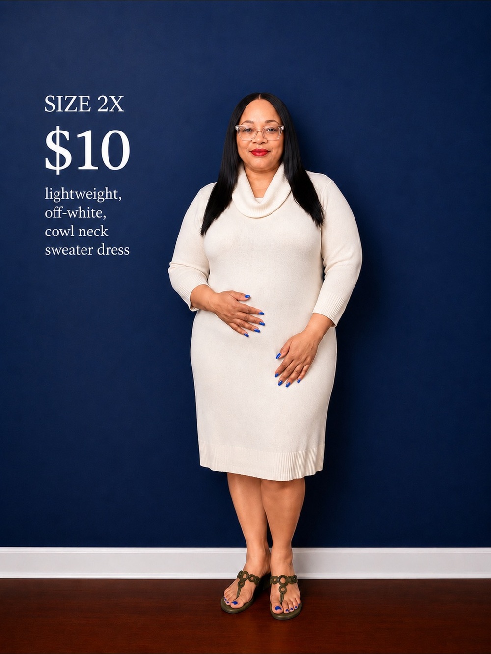 Off-White Cowl Neck Sweater Dress - Size 2X